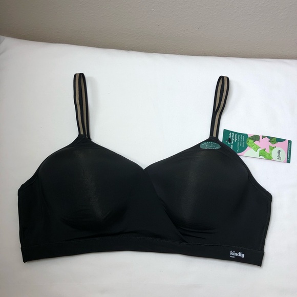 Kindly Yours Women's So Comfy Lightly Lined Micro Wire-Free Black Bra XL - Picture 2 of 13